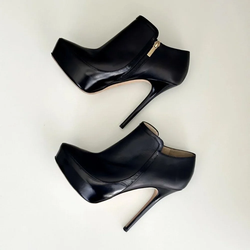 JIMMY CHOO 'Decoy' Black Leather Platform Ankle Booties Boots Size 38.5
